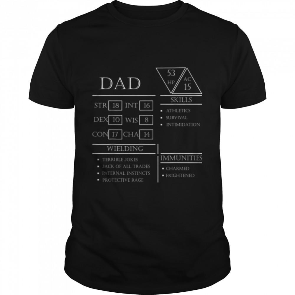 Funny dad stats dad character sheet T- B09Z3GVV33 Classic Men's T-shirt