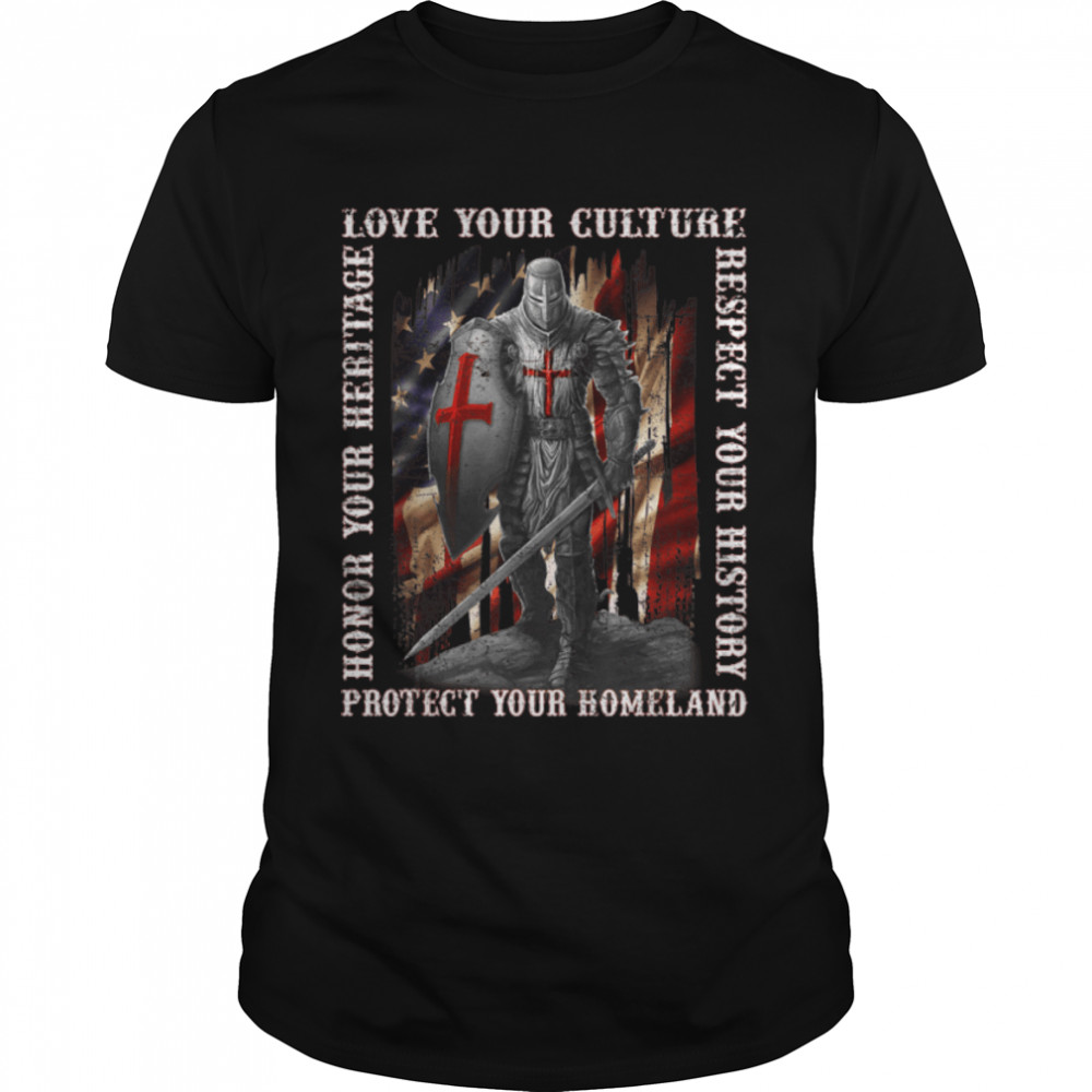 Knight Templar Patriot USA Flag Protect Your homeland T-Shirt B09WKC2JFB