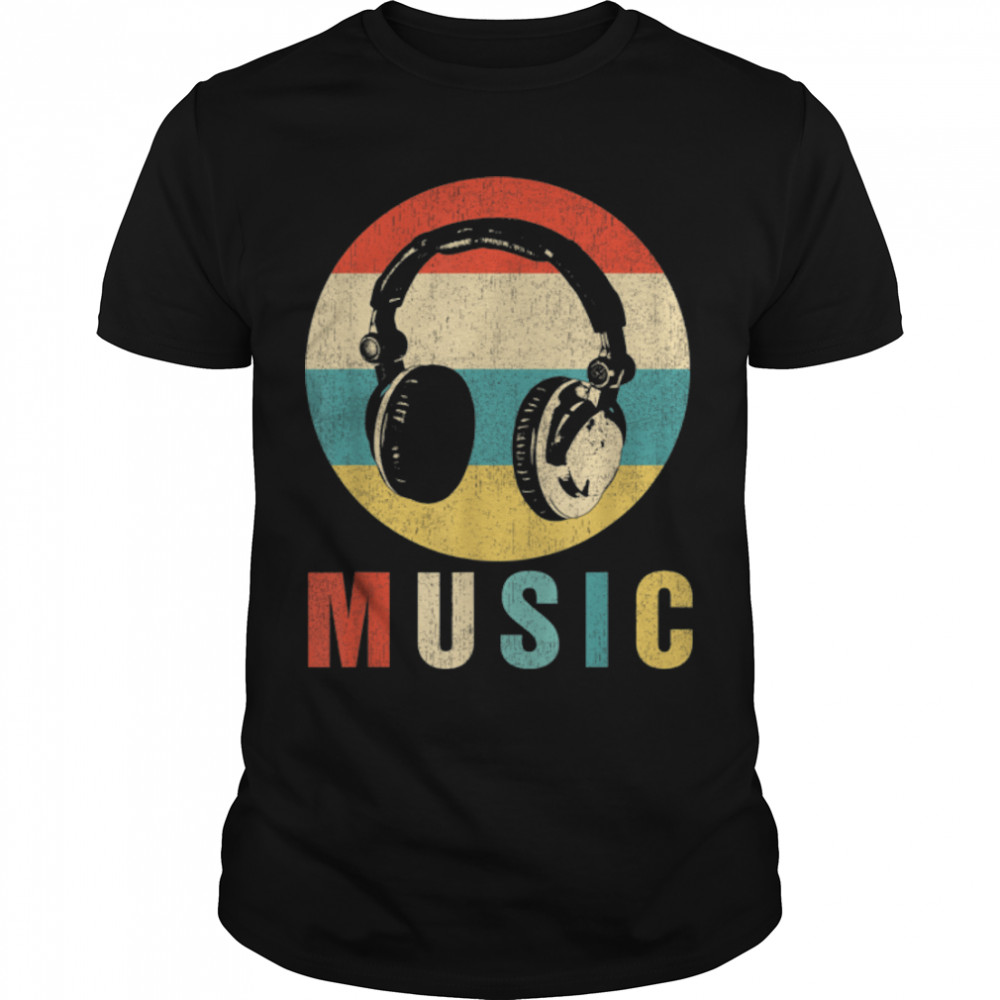Music Lover Producer DJ Musician Funny Retro Headphones T-Shirt B09LY4CS3F