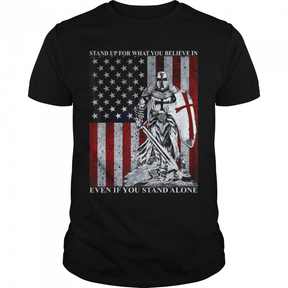 Retro Knight Templar US Flag Stand For What You Believe In T- B09Y2VG524 Classic Men's T-shirt