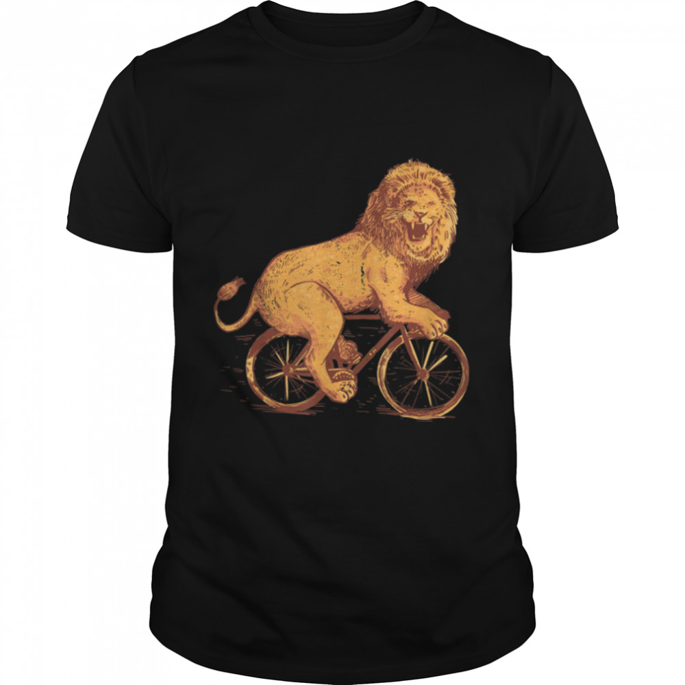 Roaring Lion On A Bicycle T-Shirt B0B4ZWNG8R