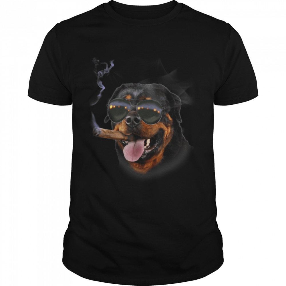 Rottweiler Dog Wearing Aviator Sunglass with Cigar T-Shirt B07PKX85WK