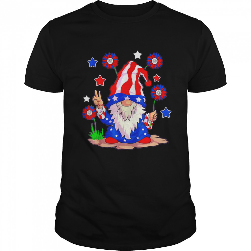 Gnomes 4th Of July Women Gnome Lover Girls American Flag Shirt