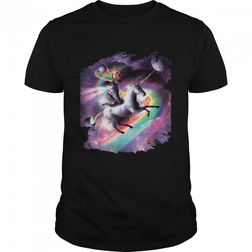 Space Cat Riding Unicorn  Laser Tacos And Rainbow T-Shirt